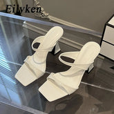LBSFY  -  2024 Design Style Square Toe Slippers Women's Summer Elegant High Heels Wedding Party Sandalias De Mujer